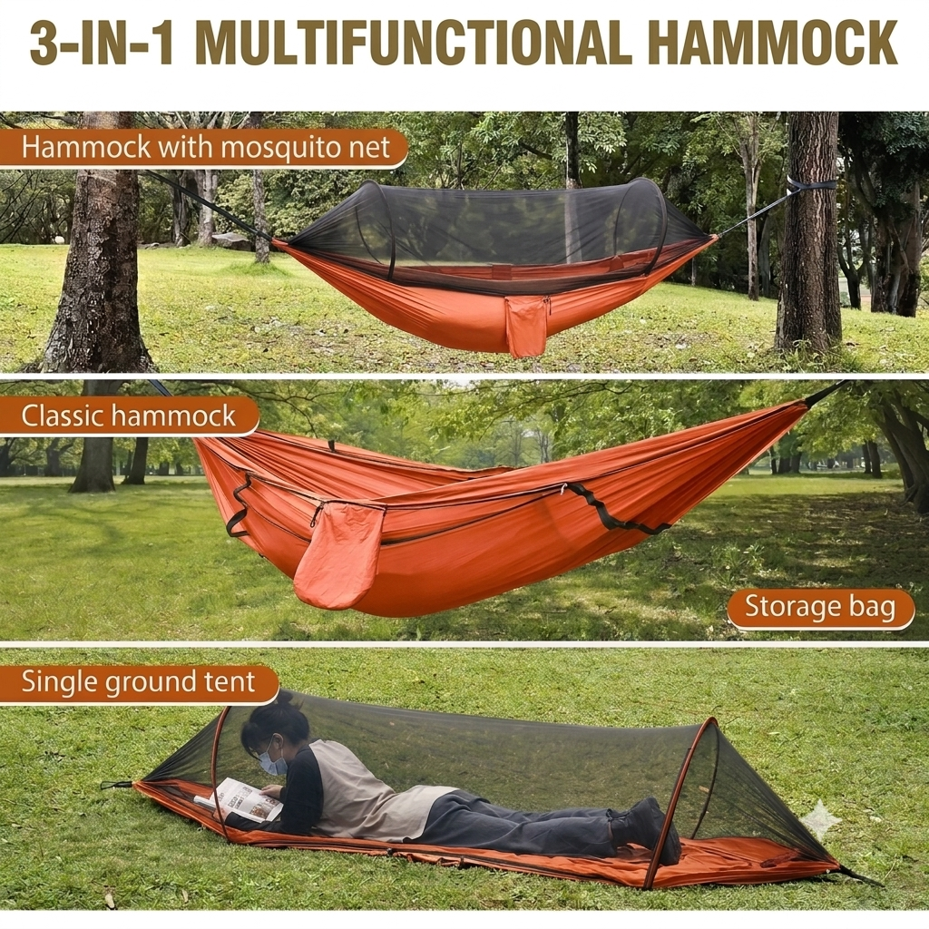 Ultralight Portable Camping Hammock with Bug Net & Tree Straps