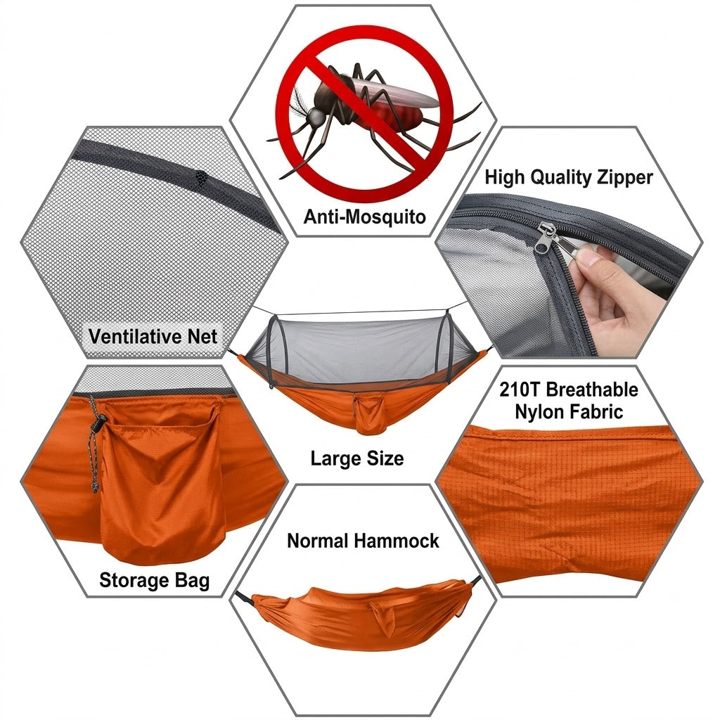 Ultralight Portable Camping Hammock with Bug Net & Tree Straps